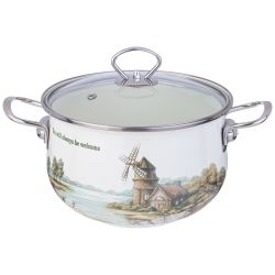 КАСТРЮЛЯ AGNESS ЭМАЛИРОВАННАЯ СО СТЕКЛЯННОЙ КРЫШКОЙ СЕРИЯ "FAMILY HOUSE", 3,8 Л ДИА. 22СМ