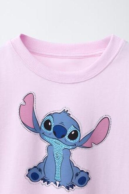 ZARA ФУТБОЛКА С ПРИНТОМ LILO & STITCH © DISNEY, РОЗОВЫЙ