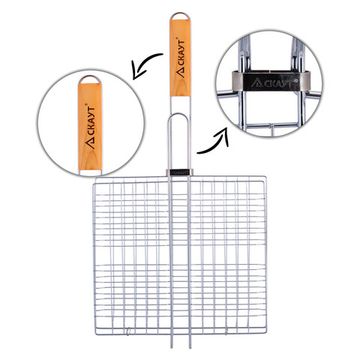 Решетка для гриля 27х24х2,5 см. из хромированной стали СКАУТ СК-0702 с деревянными ручками