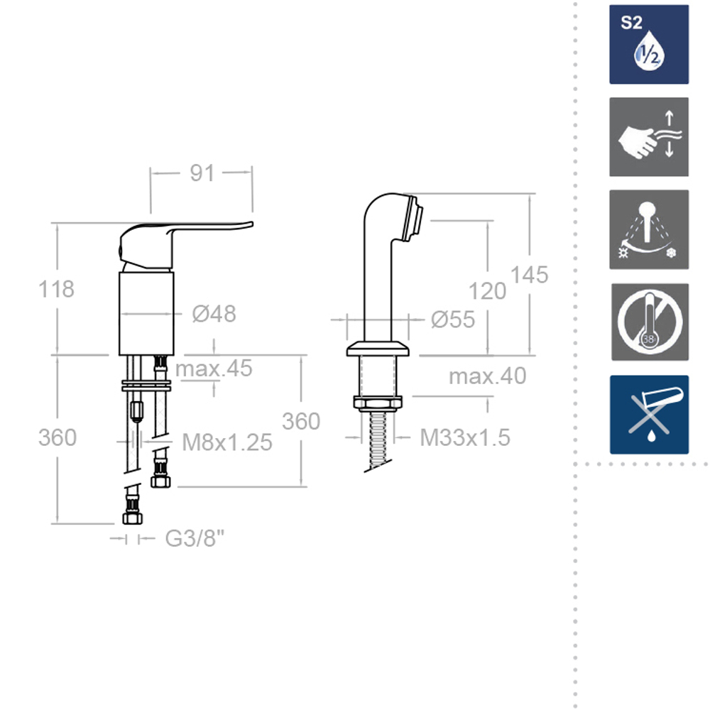 Смеситель для парикмахерской раковины с лейкой YPSILON PLUS 642201