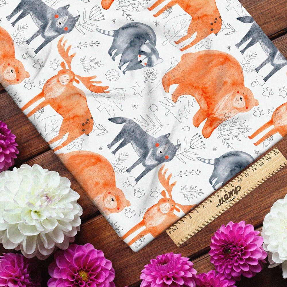 Ткань оксфорд 210 сказочные болшие лесные звери