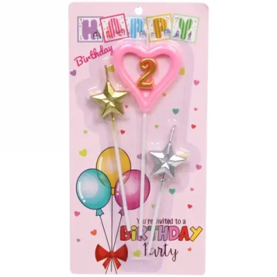 Свечи для торта Цифра Звёздный праздник «2», розовый