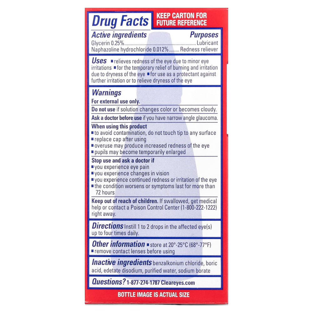 Clear Eyes, Redness Relief, Глазные капли смазывающее / снимающее покраснение, 0,5 жидких унций (15 мл)