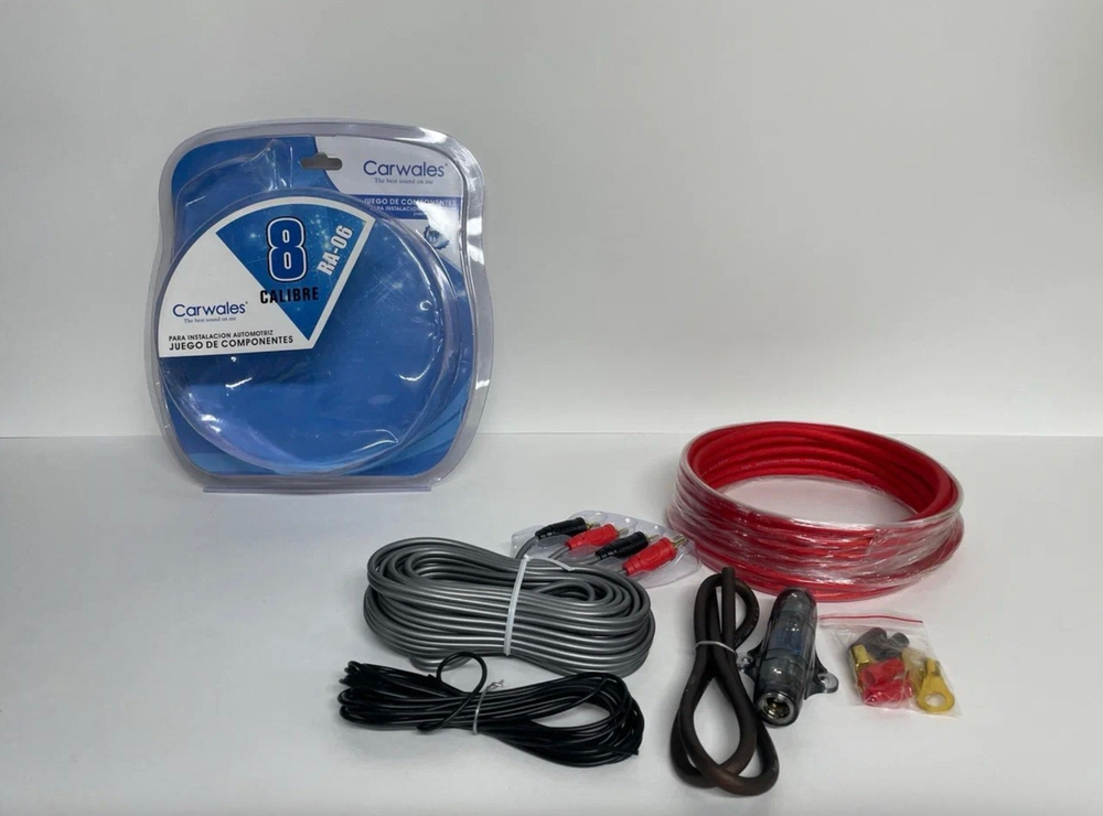 RA-06 / Комплект проводов для установки 2-х канального усилителя и сабвуфера, медные кабели, Carwales RA-06 - 8GA, TG (1 шт. / комплект)