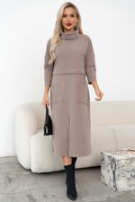 Платье трикотажное с разрезом (бежевый)-50р-р Р11-2008/5 Nikol