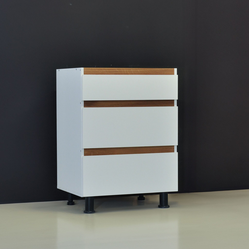 Кухонный модуль напольный 3 ящика 60х60х83, белый/дуб