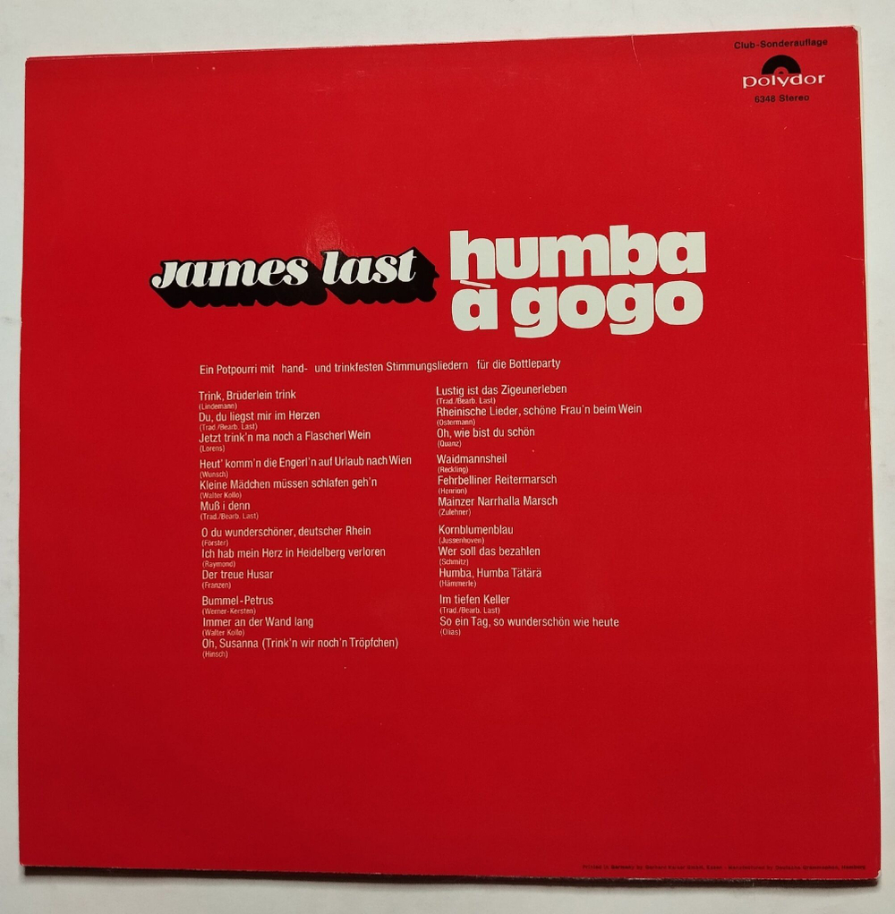 Винтажная виниловая пластинка LP James Last Humba Humba A Gogo (Germany 1975) (Club Edition)