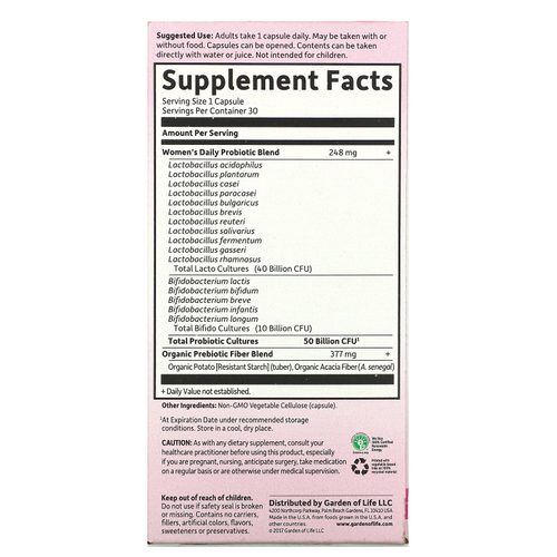 Garden of Life, Dr. Formulated Probiotics, пробиотики, одна таблетка в день для женщин, 30 вегетарианских капсул