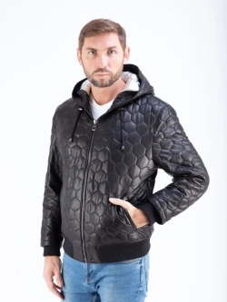 Куртка мужская кожаная натуральная с капюшоном