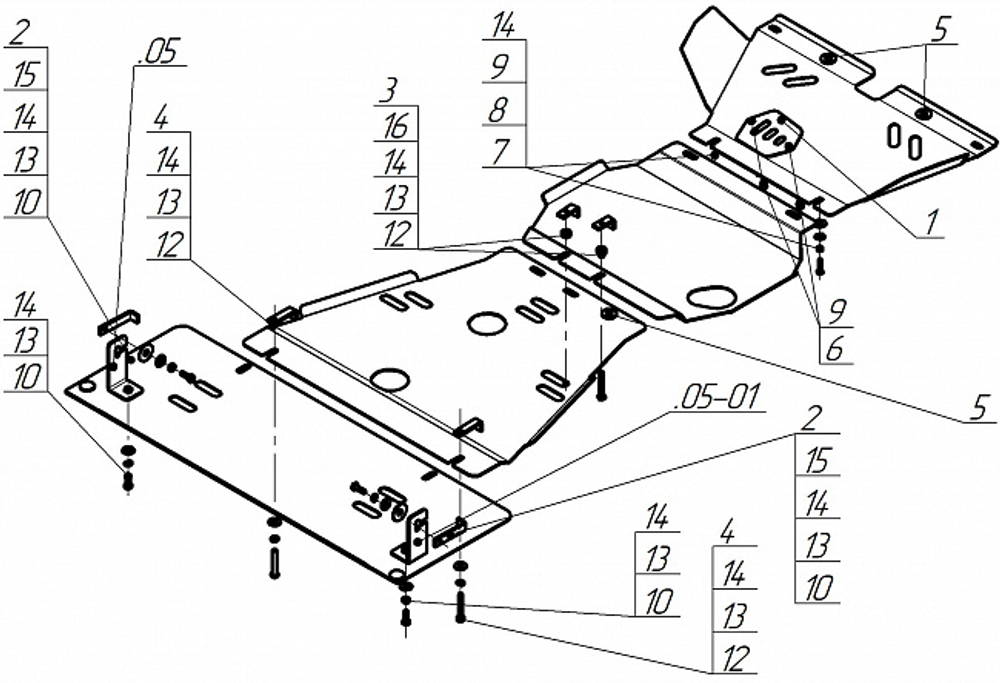 Защита картера двигателя, КПП, Разд. коробки. 3 мм, Сталь. для Nissan Patrol 2010-2018, Motodor.11407