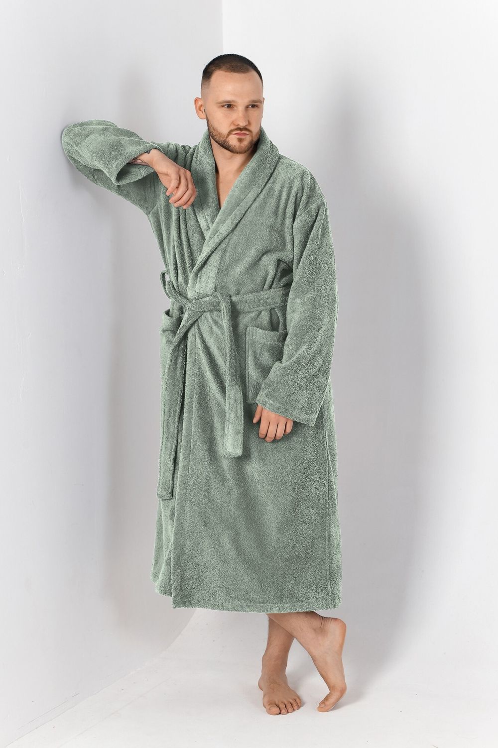 Халат мужской Комфорт-4 Виотекс СЕРО-ЗЕЛЁНЫЙ