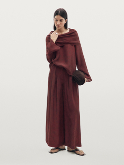 Massimo Dutti Широкие брюки с принтом и свободным кроем, цвет жженого апельсина