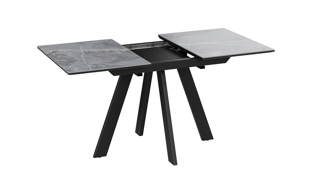 Стол кухонный обеденный раздвижной Черный муар/Керамика матовая серый мрамор 120(160)х80х76 см