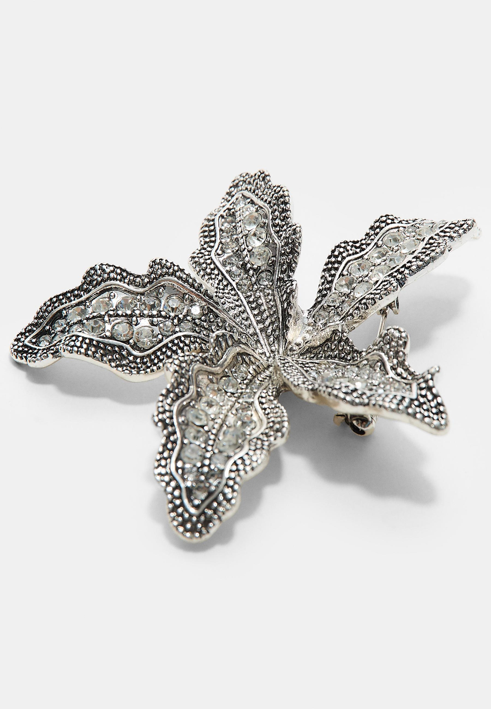Stradivarius Брошь-цветок со стразами, серый