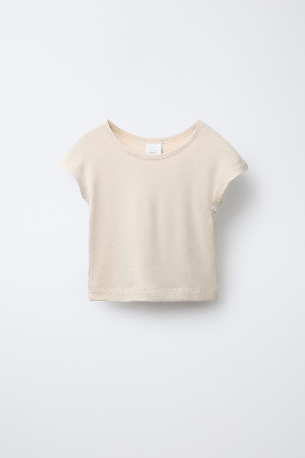 ZARA ФУТБОЛКА ИЗ ХЛОПКА И МОДАЛА, СВЕТЛО-БЕЖЕВЫЙ