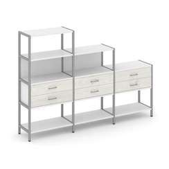 Shelf System Трехсекционный стеллаж четырех/трех/двухярусный с ящиками SN.STM-431 Белый/Дуб Наварра/