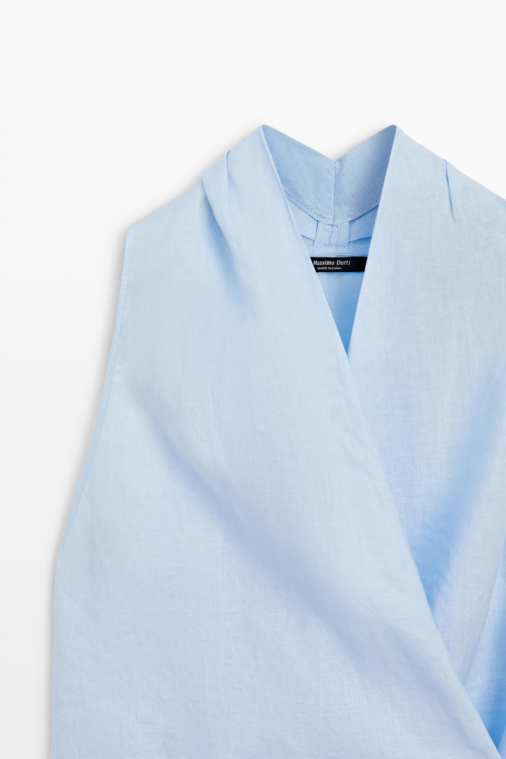 Massimo Dutti Топ из 100% льна с горловиной халтер и завязками, небесно-голубой
