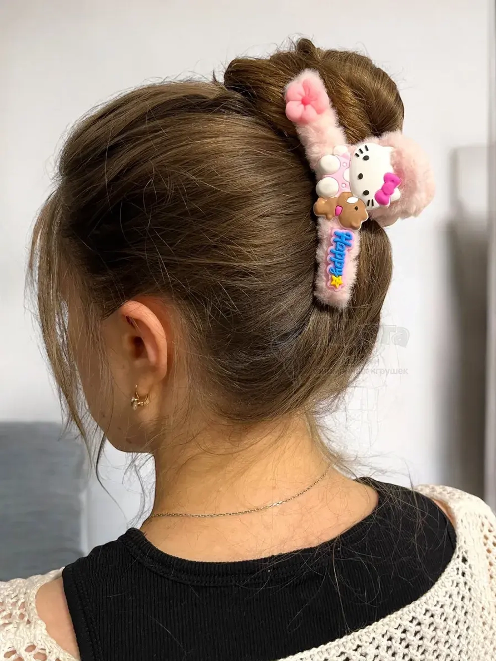 Заколка крабик краб для волос пушистый плюшевый Hello Kitty
