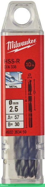 Сверло по металлу Milwaukee HSS-R 2.5мм 10шт (4932363459)