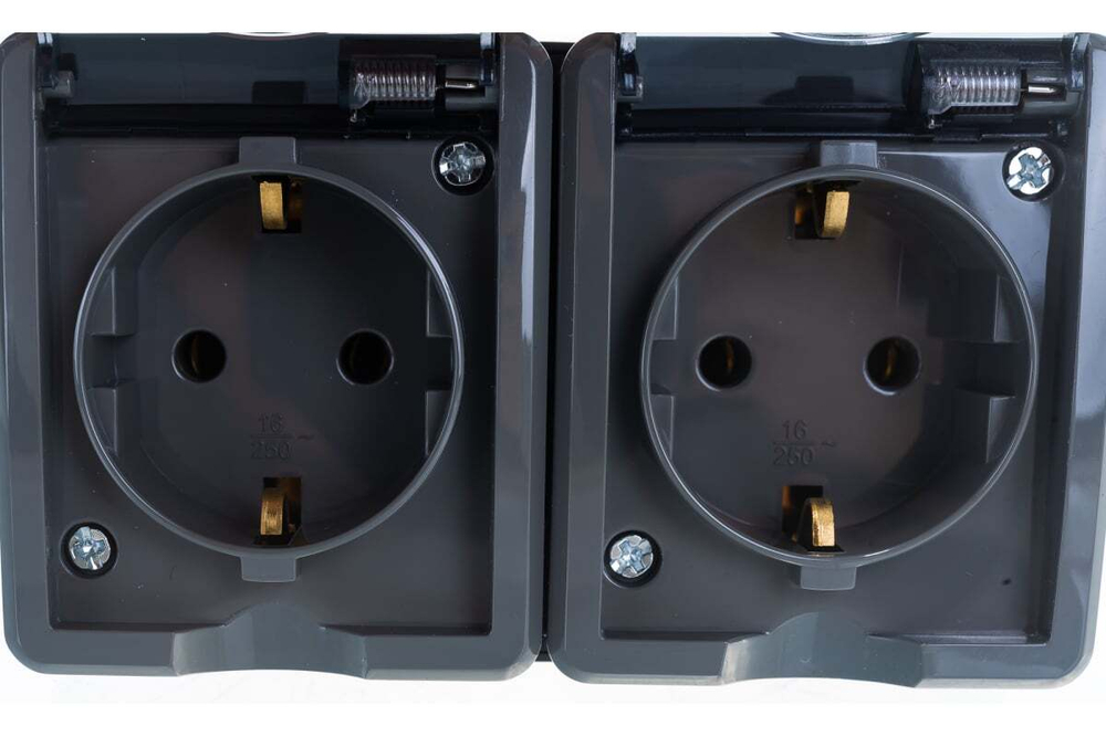 Розетка 2-местная накладная IP54, 16A-250В, серый Эксперт ЭРА