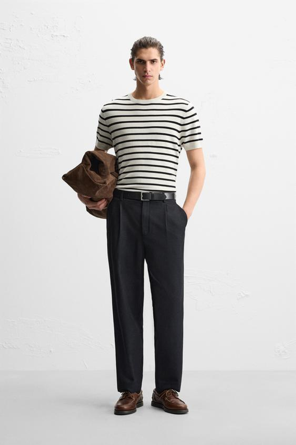 ZARA ФУТБОЛКА СВОБОДНОГО КРОЯ, БЕЛЫЙ/ЧЕРНЫЙ