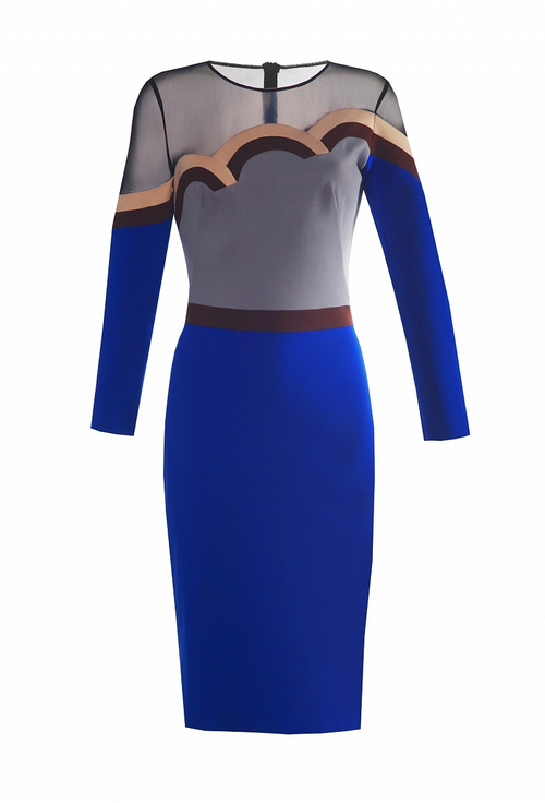 Платье с кокеткой из сетки и графичными подрезами 12-17FW