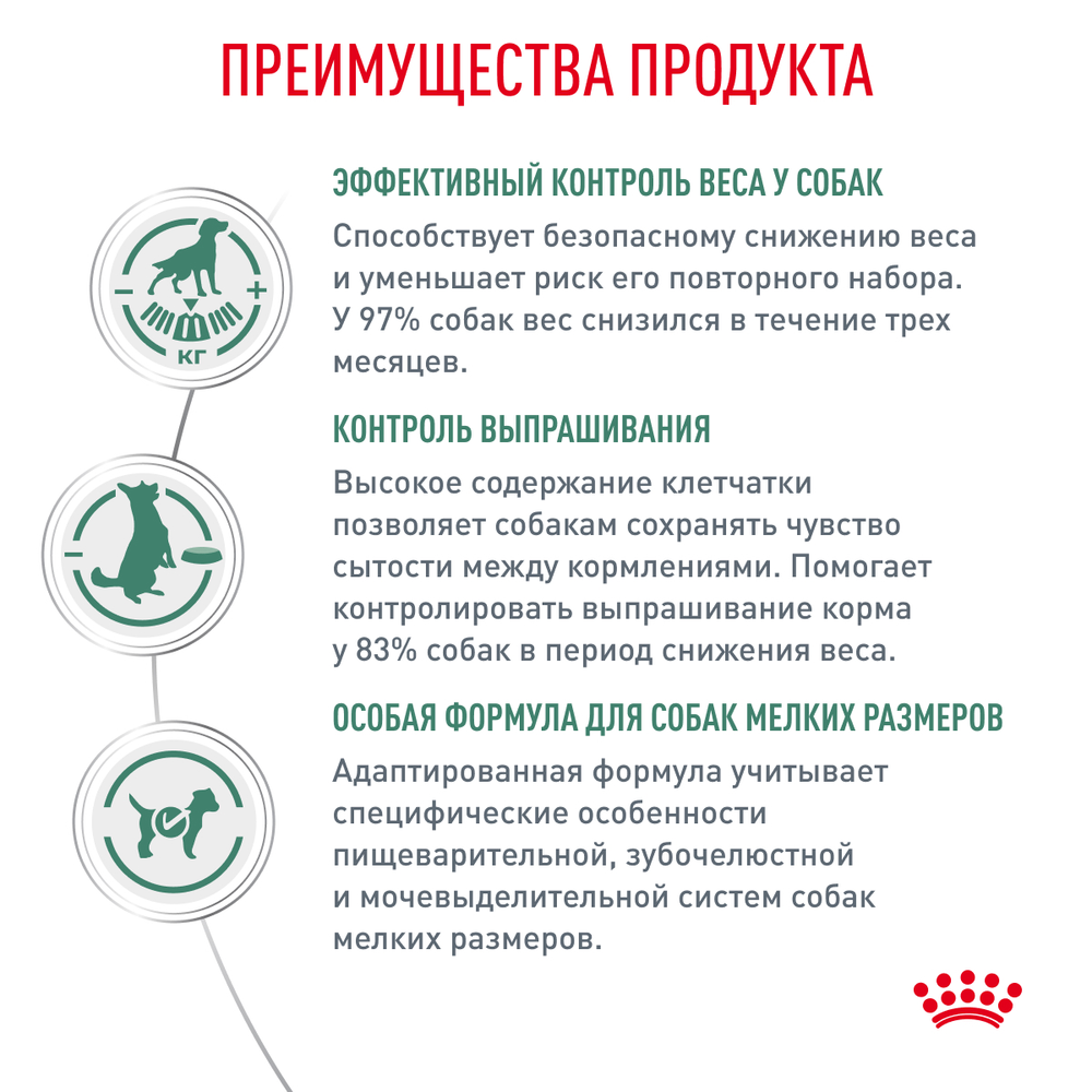 Royal Canin Satiety Weight Management Small Dogs Корм сухой диета для взрослых собак мелких пород для снижения веса 1,5 кг