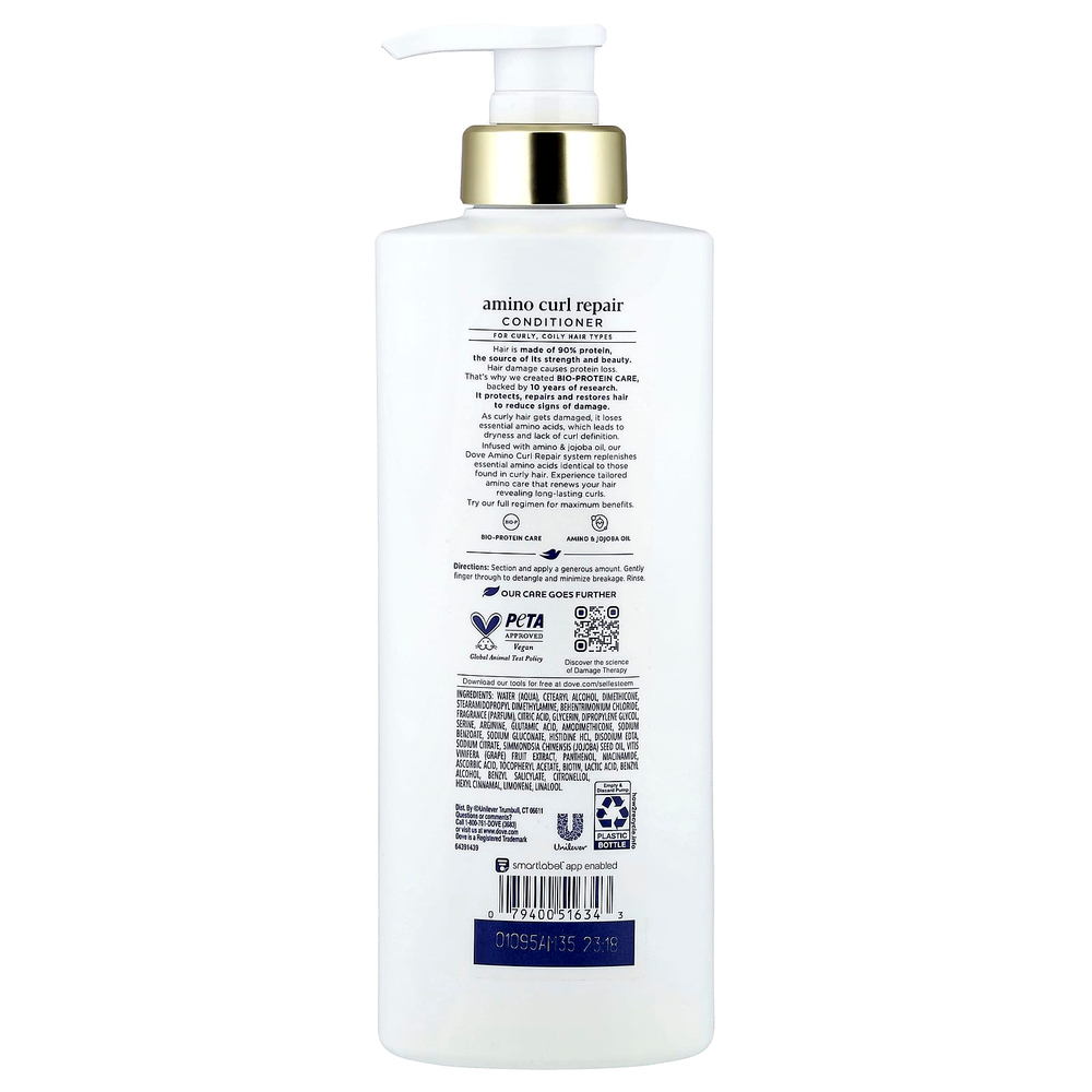 Dove, Amino Curl Repair, увлажняющий кондиционер для вьющихся волос, для вьющихся и кудрявых волос, 532 мл (18 жидк. унций)