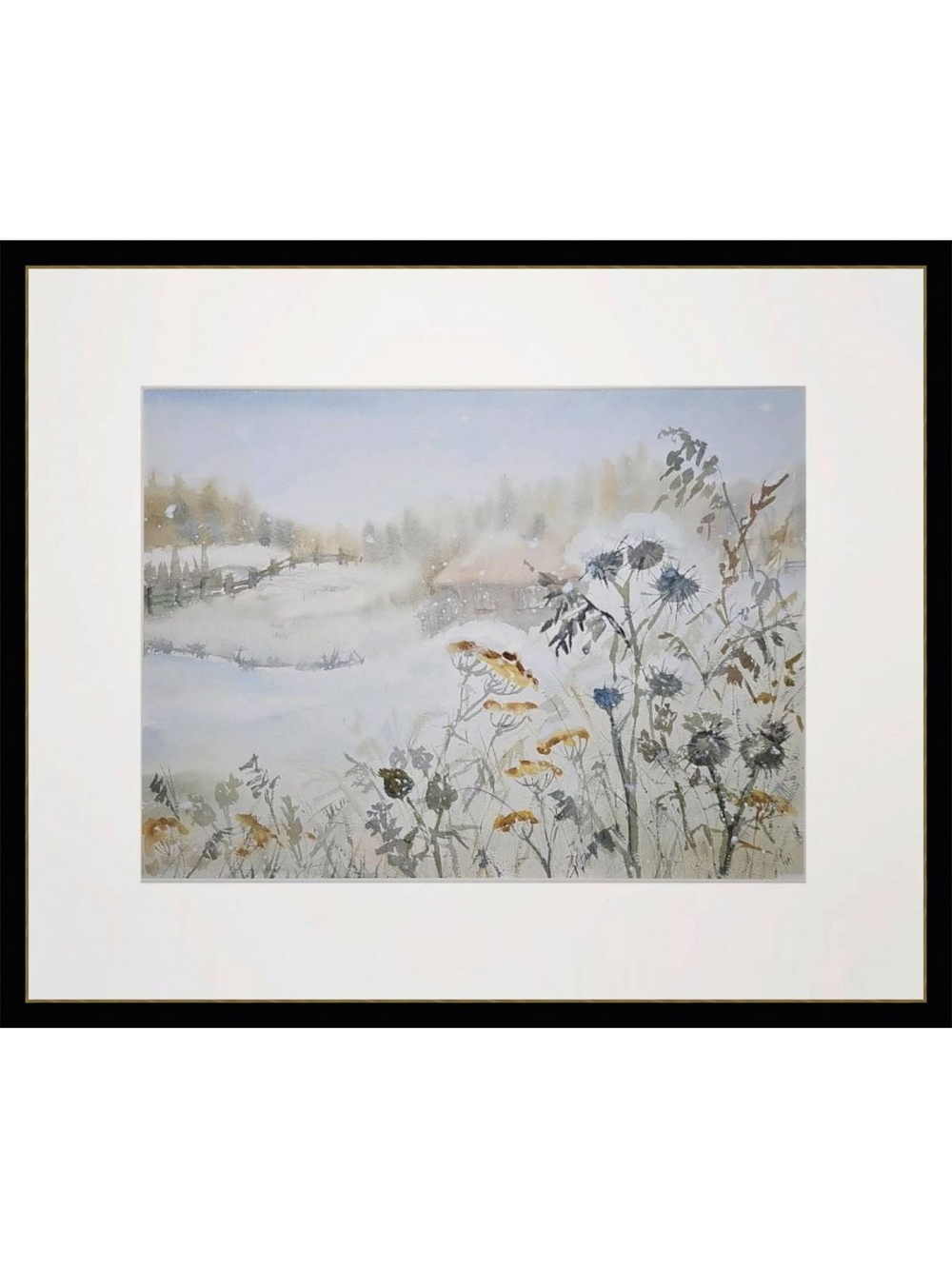 Картина авторская акварельная в паспарту 40х50 см на стену для интерьера "А за околицей..."