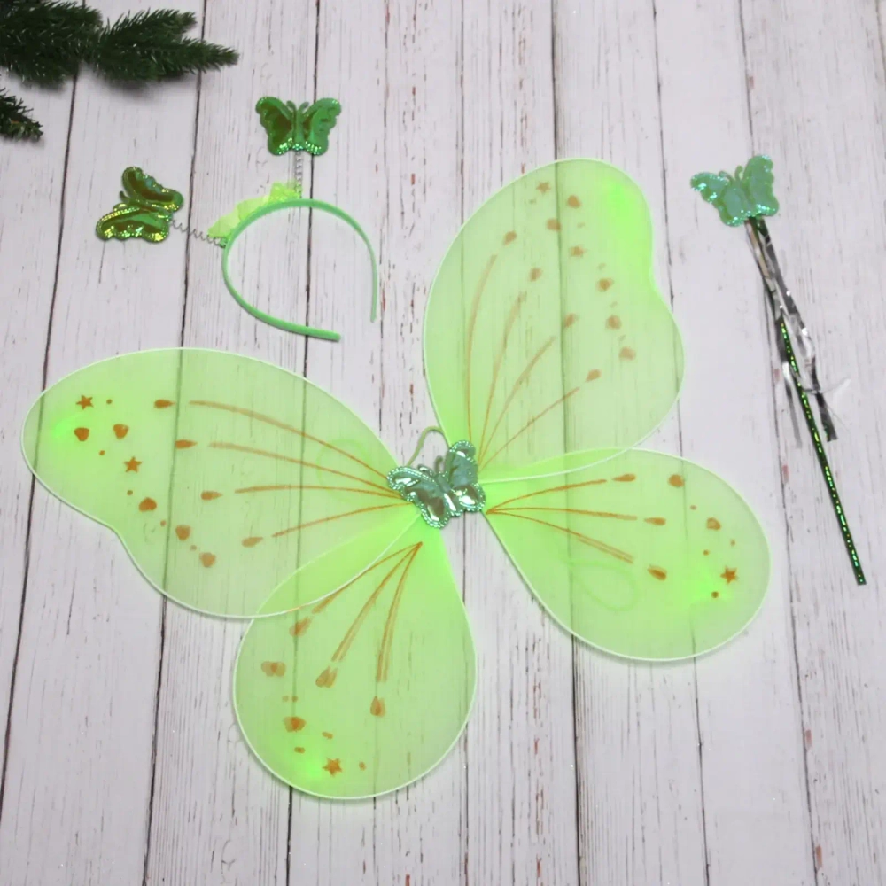 Карнавальный набор (крылья, ободок, палочка) «Фея Нежность» (крылья 49*38 см), Зеленый