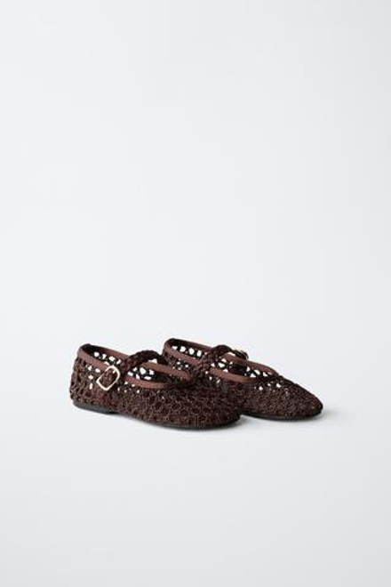 ZARA БАЛЕТКИ С ПЕРФОРАЦИЕЙ, КОРИЧНЕВЫЙ