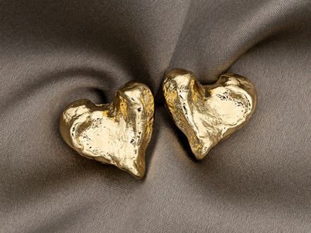 Серьги-гвоздики "Сердце. Мятый металл" 18мм