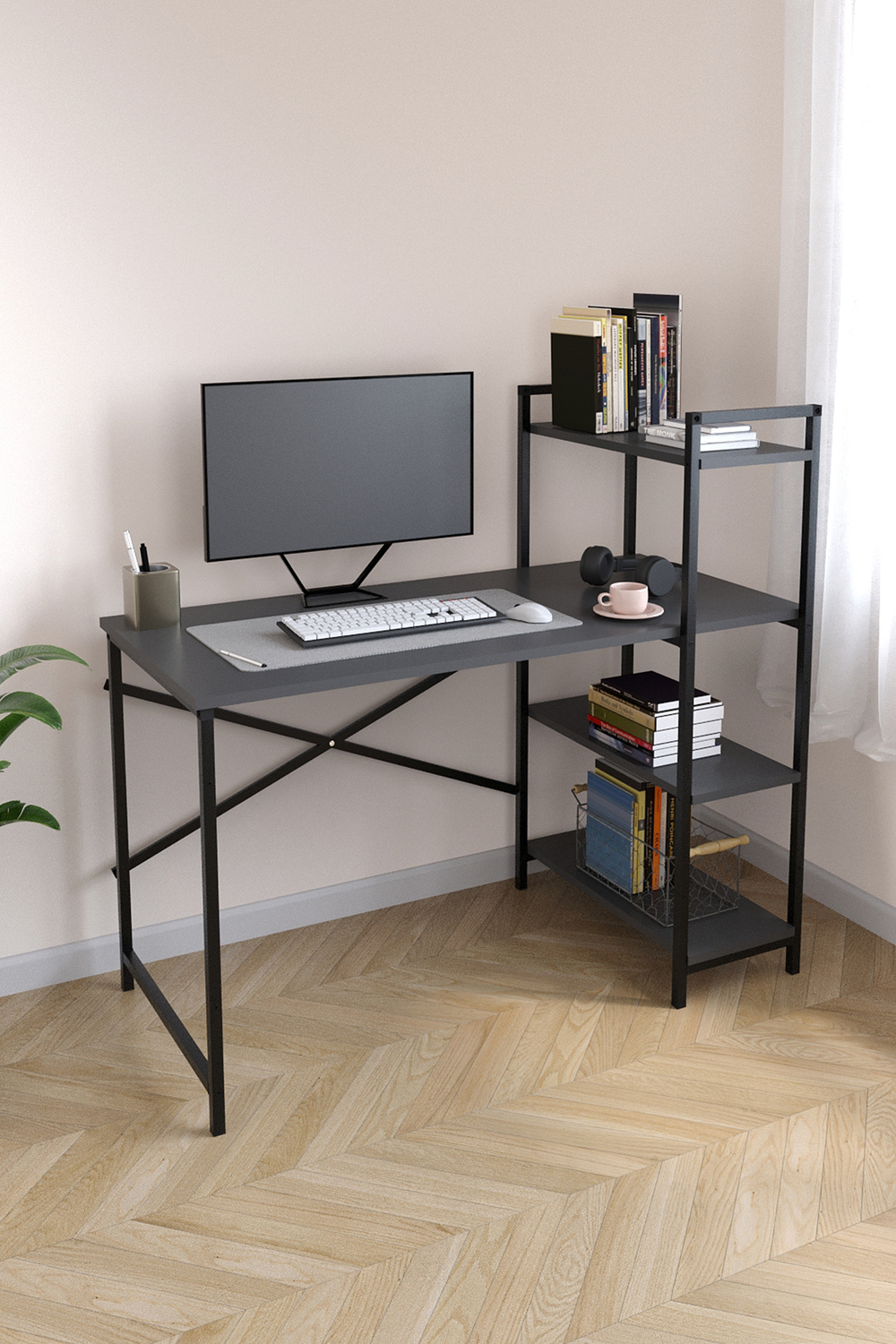 Рабочий стол с вертикальными полками 120х60 - антрацит
