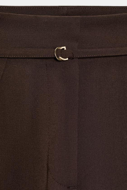 ZARA БРЮКИ С ШИРОКИМИ ШТАНИНАМИ И ТОНКИМ РЕМНЕМ, КОРИЧНЕВЫЙ