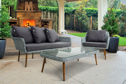 Комплект плетеной мебели MOKKA RIMINI (стол кофейный, 2 кресла, диван 3 х-местный), серо-коричневый