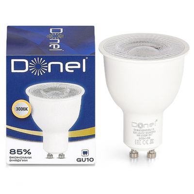 Светодиодная лампа 9Вт,  MR16,  220В,  GU10,  3000K,  675Лм,  Ra&gt;80,  60°,  D50хH65мм