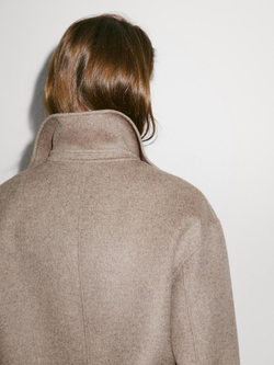 Massimo Dutti Короткое пальто из смесовой шерсти с пуговицами, цвет верблюжьей шерсти