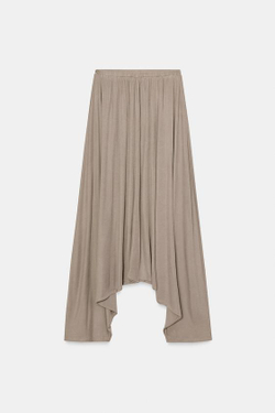 ZARA СВОБОДНЫЕ СТРУЯЩИЕСЯ БРЮКИ, СВЕТЛЫЙ ЖЕЛТО-КОРИЧНЕВЫЙ