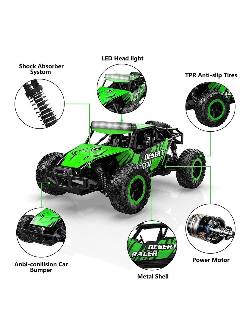 Радиоуправляемый внедорожник Volantex RC Desert King зеленый 4WD 2.4G 1/16 RTR