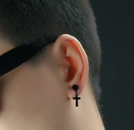 Серьги гвоздики чёрные с крестом Steelman 92026