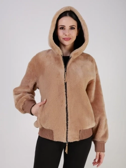 Двусторонняя дубленка зимняя шуба натуральная с капюшоном