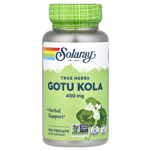 Solaray, True Herbs, готу кола, 450 мг, 100 растительных капсул