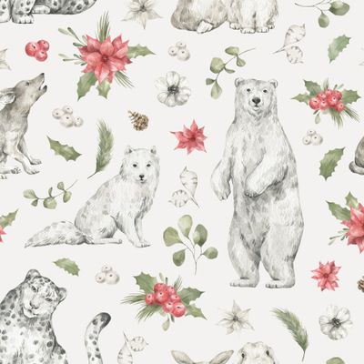 Зимние животные, волк, медведь, барс, песец, кролик