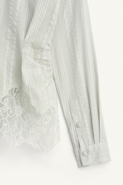 ZARA РУБАШКА С ДЛИННЫМИ РУКАВАМИ И КРУЖЕВОМ - LIMITED EDITION, ЦВЕТ МОРСКОЙ ВОЛНЫ