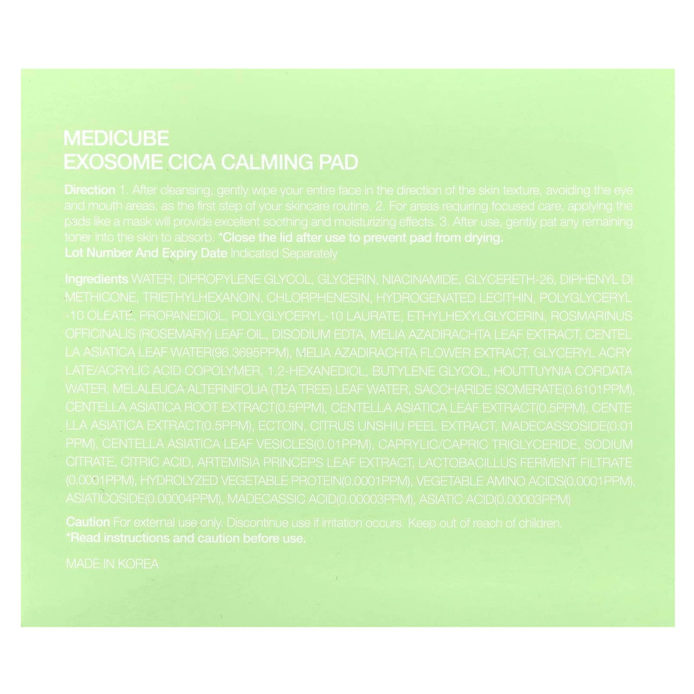 Medicube, Exosome Cica Calming Pad, 100 подушечек, 150 мл (5,07 жидк. Унции)