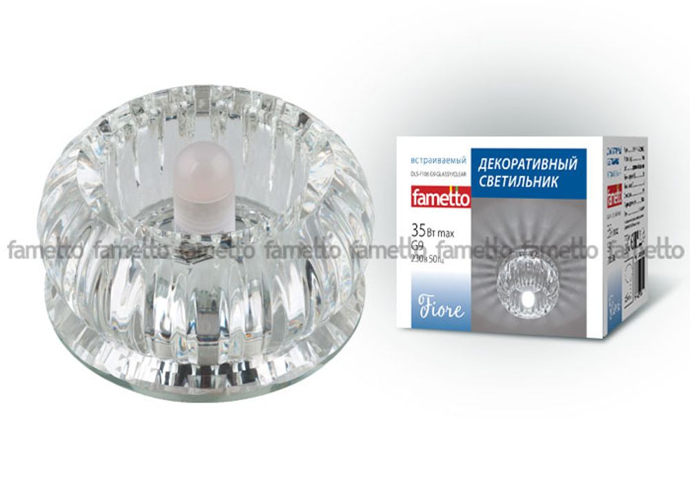 DLS-F106 G9 GLASSY/CLEAR Светильник декоративный встраиваемый ТМ Fametto, серия Fiore. Без лампы, цоколь G9. Основание стекло, цвет зеркальный. От