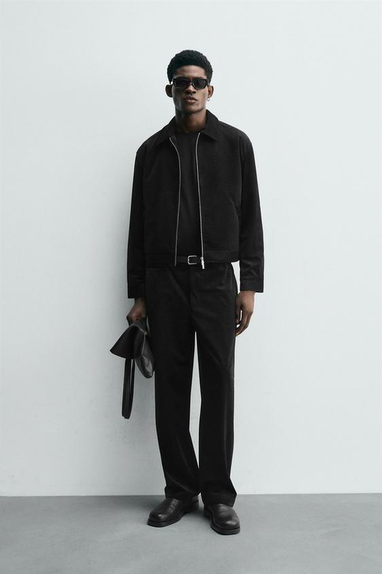 ZARA БРЮКИ ИЗ РЕЛЬЕФНОГО ВЕЛЬВЕТА, ЧЕРНЫЙ