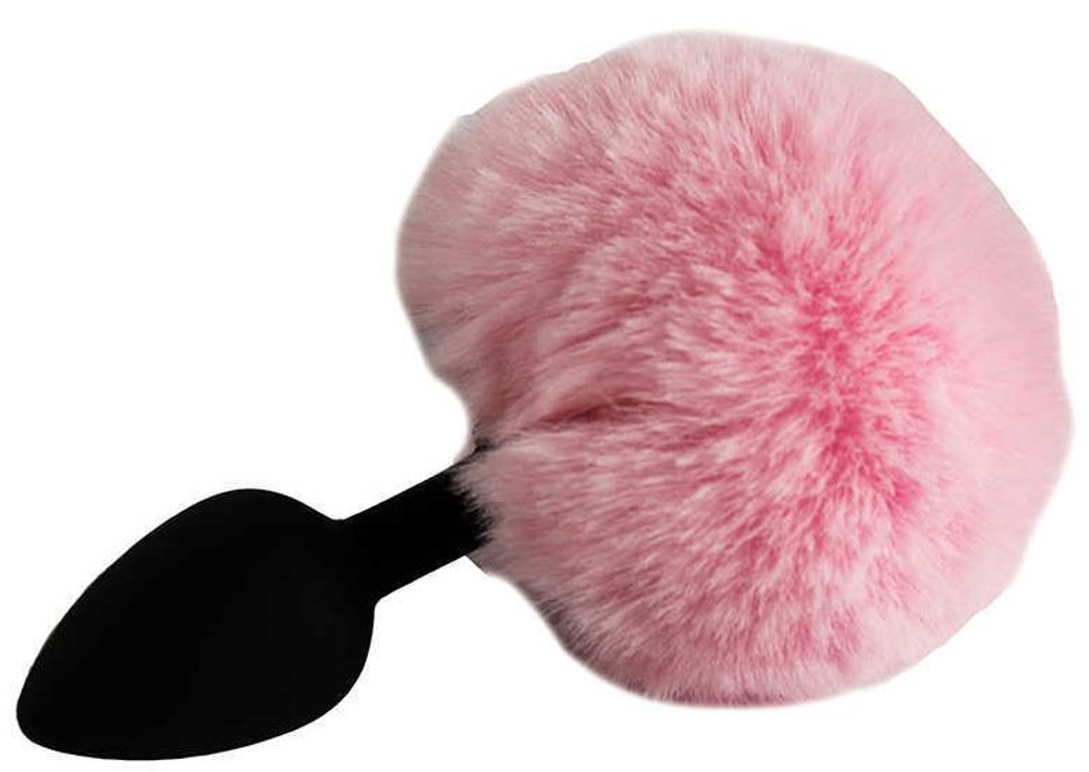 Черная силиконовая анальная пробка с розовым хвостиком зайки (Цвет: черный с розовым)