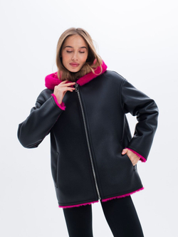 Дубленка короткая зимняя, фуксия, Северина