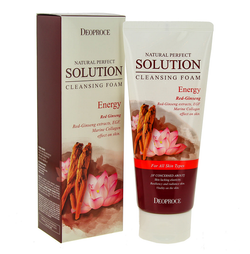 Deoproce Natural Perfect Solution Cleansing Foam Energy пенка для умывания с экстрактом лотоса и женьшеня